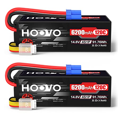 HOOVO 4S Lipo Battery 14.8V 6200mAh 120C RC Battery EC5 Plug Hard Case for RC Car Truck Buggy RC Quadcopter Helicopter Airplane Racing FPV UAV Drone (2 Pack) - Image 1