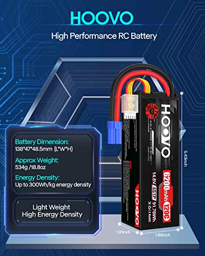 HOOVO 4S Lipo Battery 14.8V 6200mAh 120C RC Battery EC5 Plug Hard Case for RC Car Truck Buggy RC Quadcopter Helicopter Airplane Racing FPV UAV Drone (2 Pack) - Image 3