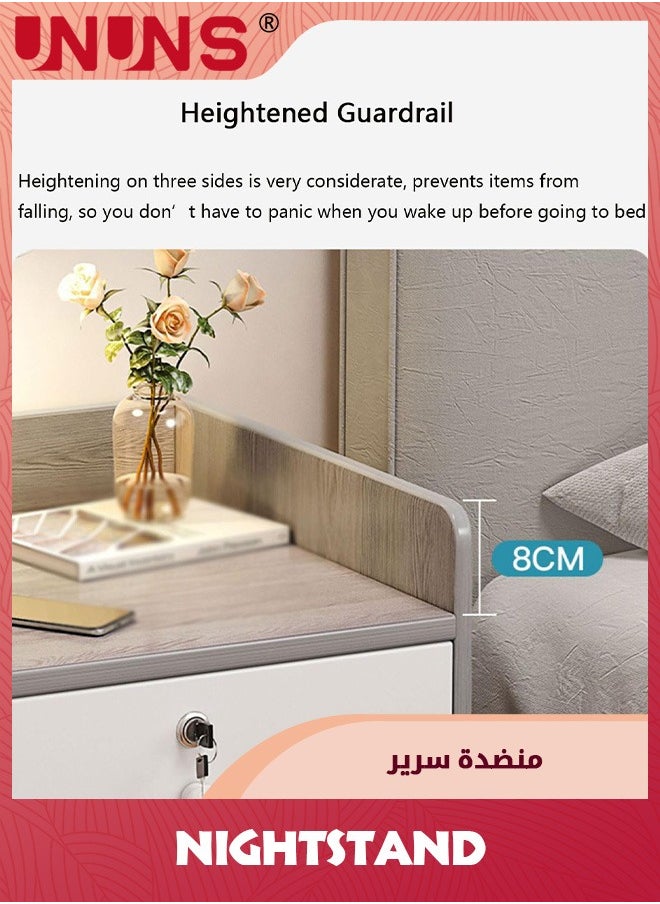 UNUNS Beside Table Nightstand,Sturdy Wood Nightstand With Storage Drawer And Shelf,Modern End Table Bedside Table For Bedroom,Dorm,Small Spaces,Gray White  - Image 5