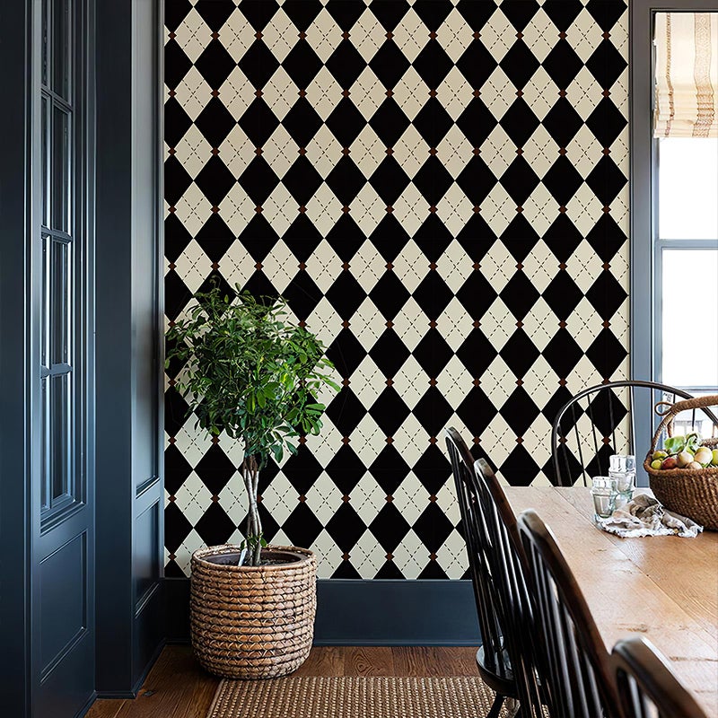 Simon&Siff Retro Peel and Stick Wallpaper Black and White Cream Wallpaper Vintage Plaid British Geometric Wall Paper for Bathroom Kitchen Cabinet Contact Paper 17.3"x236" - Image 1