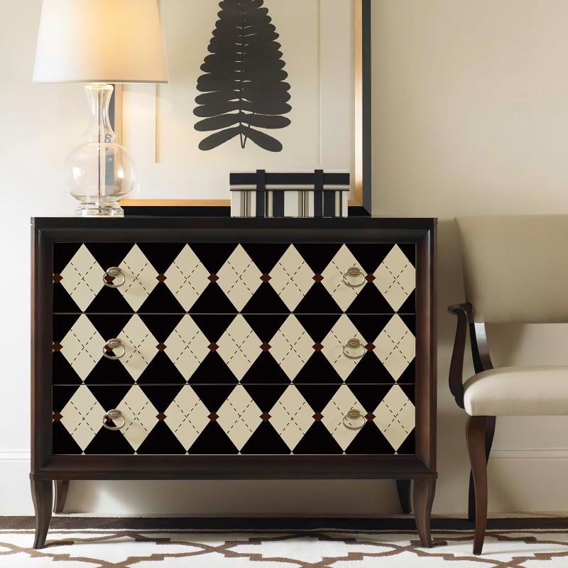 Simon&Siff Retro Peel and Stick Wallpaper Black and White Cream Wallpaper Vintage Plaid British Geometric Wall Paper for Bathroom Kitchen Cabinet Contact Paper 17.3"x236" - Image 4