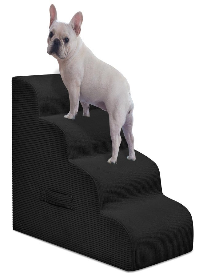 Mesa Lemon Dog Steps for Small Dogs, 4-Step Pet Ramp Stairs for High Beds and Sofa, Non-Slip Pet Stairs for Small Dogs and Cats, Removable and Easy to Clean Cover, Black - Image 1