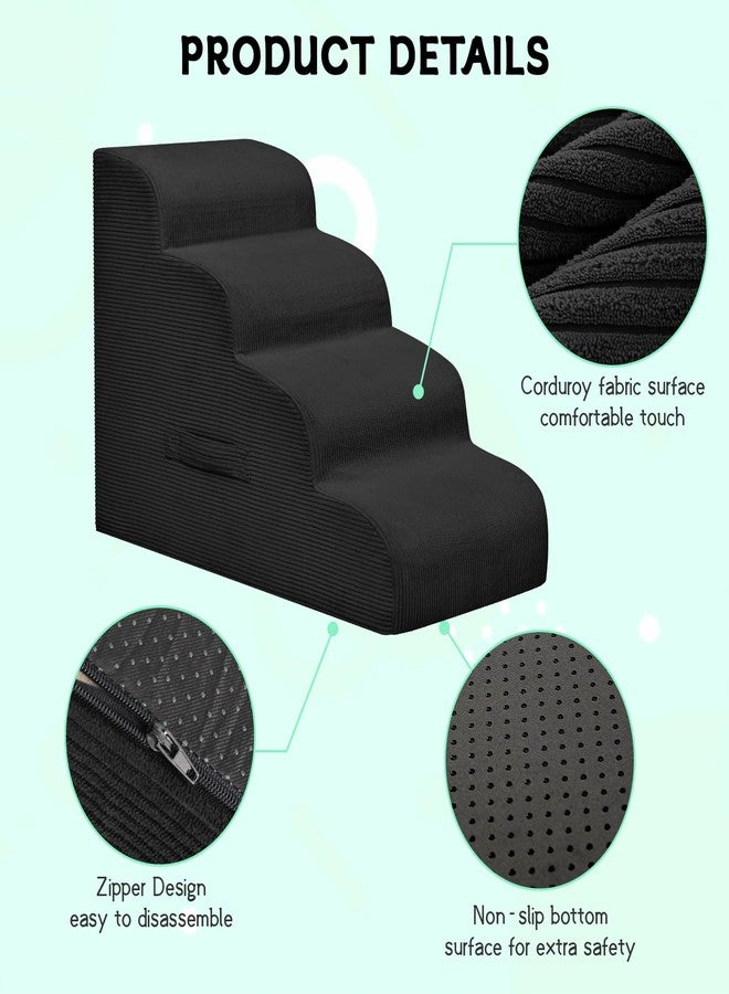 Mesa Lemon Dog Steps for Small Dogs, 4-Step Pet Ramp Stairs for High Beds and Sofa, Non-Slip Pet Stairs for Small Dogs and Cats, Removable and Easy to Clean Cover, Black - Image 3