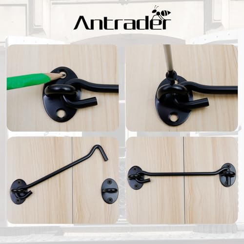 Antrader 6-inch Solid Thicken Stainless Steel Hook Eye Latch Safety Cabin Door Window Lock Sliding Barn Door Latch Lock with Screws, Black - Image 4
