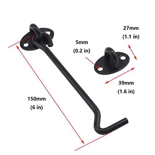 Antrader 6-inch Solid Thicken Stainless Steel Hook Eye Latch Safety Cabin Door Window Lock Sliding Barn Door Latch Lock with Screws, Black - Image 2