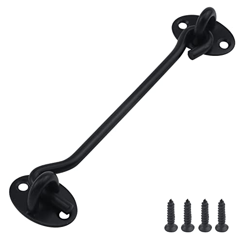 Antrader 6-inch Solid Thicken Stainless Steel Hook Eye Latch Safety Cabin Door Window Lock Sliding Barn Door Latch Lock with Screws, Black - Image 1