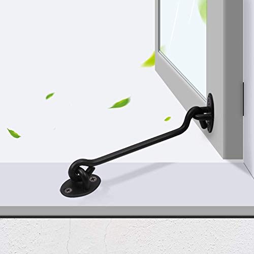 Antrader 6-inch Solid Thicken Stainless Steel Hook Eye Latch Safety Cabin Door Window Lock Sliding Barn Door Latch Lock with Screws, Black - Image 5