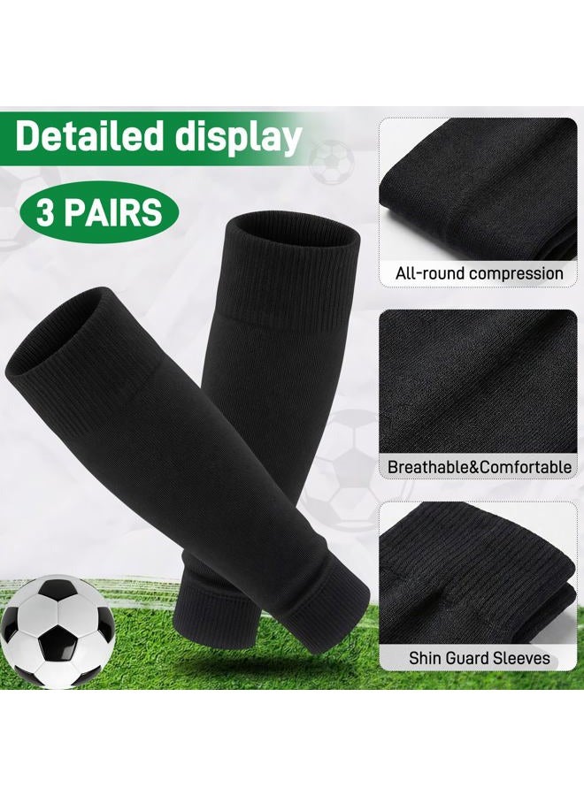 Vidroxin 3 Pairs Pre Cut Soccer Socks, Soccer Leg Sleeves Compatible With Grip Socks for Football Baseball Softball Rugby, Black-white-blue, M - Image 2