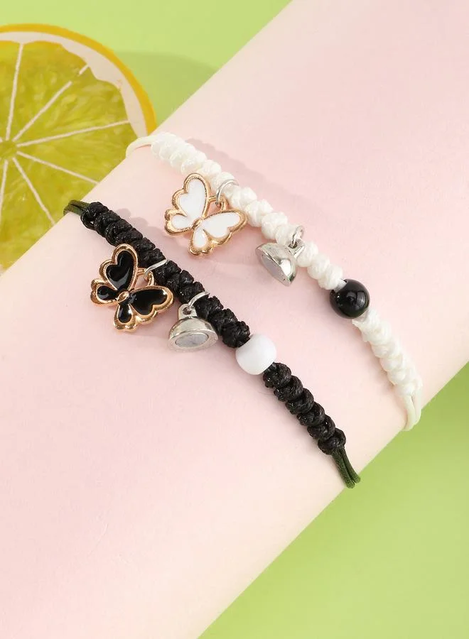 Take Two Pack of 2 Multi-Color Butterfly Charm Woven Bracelets