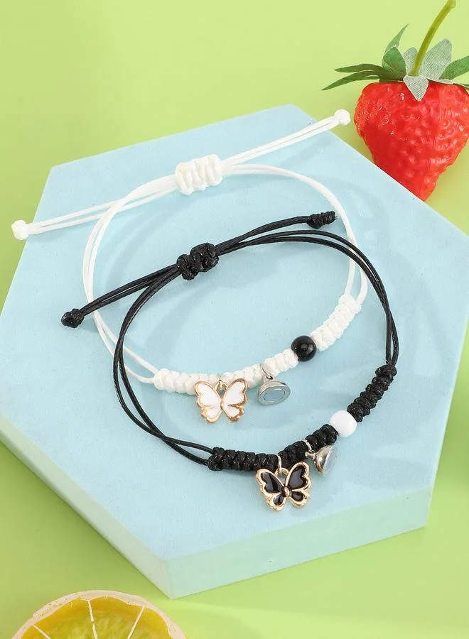 Take Two Pack of 2 Multi-Color Butterfly Charm Woven Bracelets