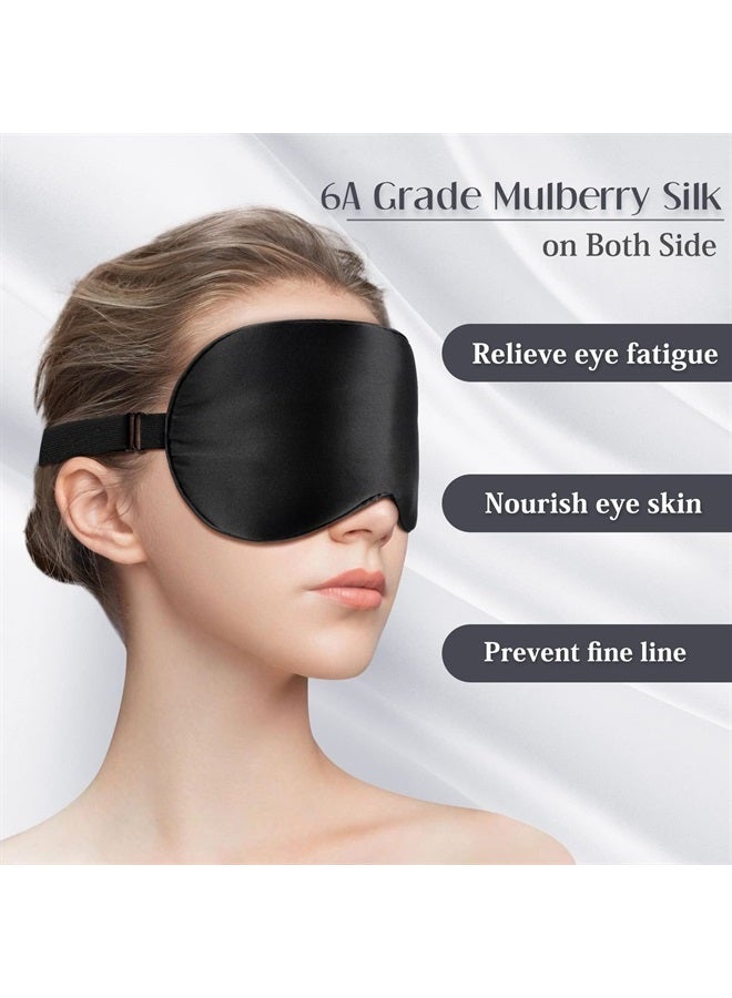 LULUSILK قناع النوم من حرير التوت وغطاء العين مع حزام قابل للتعديل، غطاء عين ناعم للنساء والرجال للنوم الليلي، السفر، القيلولة (أسود) - Image 2