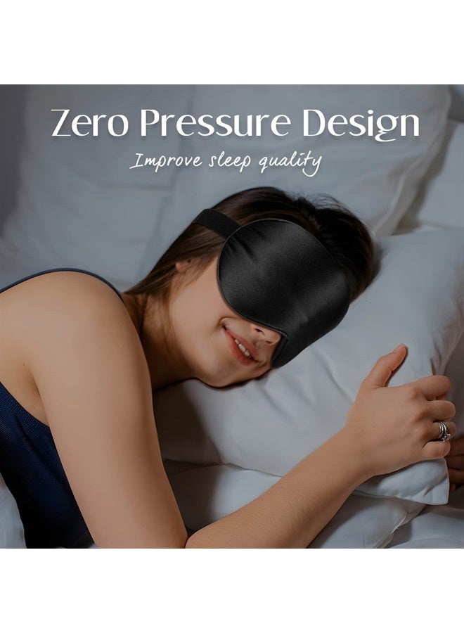 LULUSILK قناع النوم من حرير التوت وغطاء العين مع حزام قابل للتعديل، غطاء عين ناعم للنساء والرجال للنوم الليلي، السفر، القيلولة (أسود) - Image 5