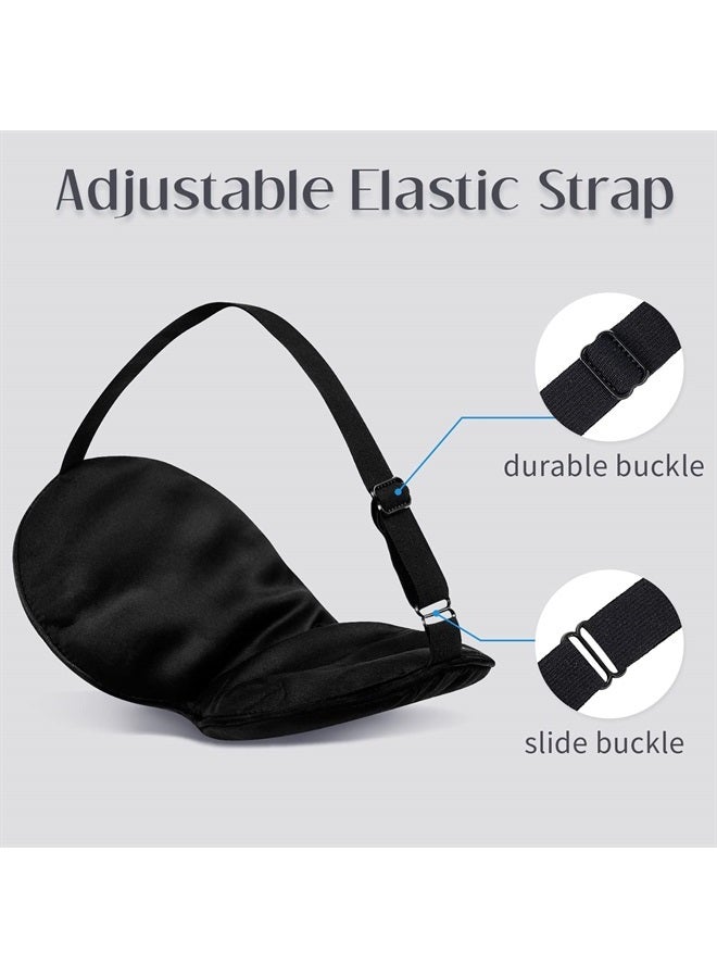 LULUSILK قناع النوم من حرير التوت وغطاء العين مع حزام قابل للتعديل، غطاء عين ناعم للنساء والرجال للنوم الليلي، السفر، القيلولة (أسود) - Image 3