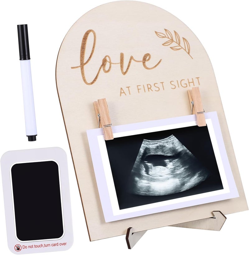 ULTECHNOVO Wooden Sonogram Picture Frame Rustic Nursery Decor with Stand and Clip for Photo Display - Image 1