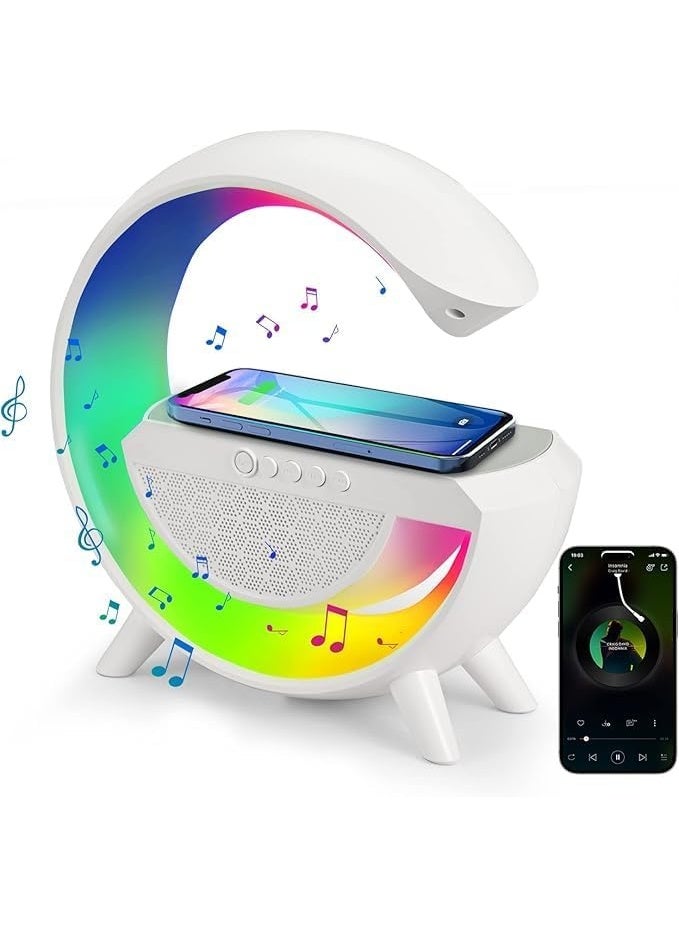 led wireless charging speaker wireless charger 15w, FM radio, LED Desk Lamp, Table Lamp, for Bedroom, Room Decor, Gift, Party, BT2301 (White) - Image 2