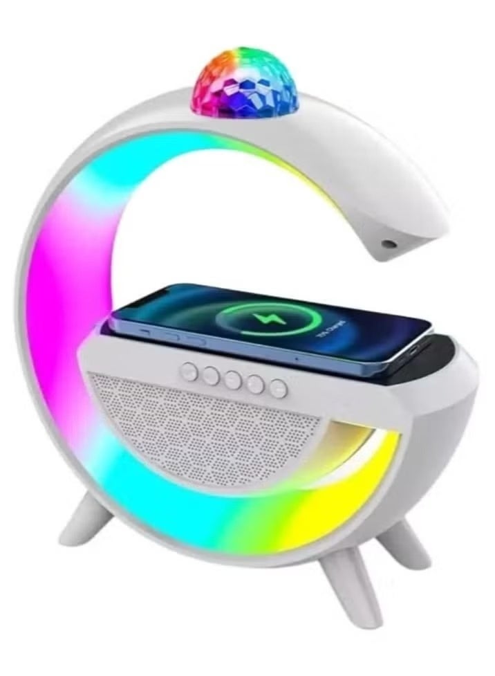 led wireless charging speaker wireless charger 15w, FM radio, LED Desk Lamp, Table Lamp, for Bedroom, Room Decor, Gift, Party, BT2301 (White) - Image 3