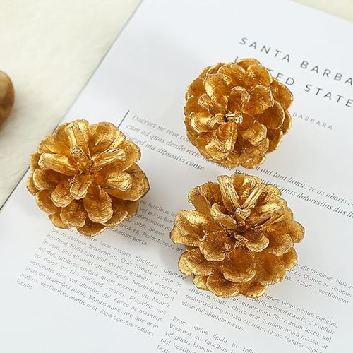 PRANSUNITA 6 pcs Natural Metallic Gold Colored Pine Cone’s 5 to 6 cm Dry Material for Ornaments Vase Fillers for DIY Crafts, Cake, Home Decor, Christmas & Wedding Decor Golden Pine Cone - Image 2