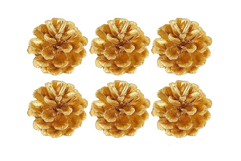 PRANSUNITA 6 pcs Natural Metallic Gold Colored Pine Cone’s 5 to 6 cm Dry Material for Ornaments Vase Fillers for DIY Crafts, Cake, Home Decor, Christmas & Wedding Decor Golden Pine Cone - Image 1