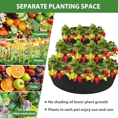 Wenfan 3 Tiered Strawberry Planter Non-Woven Fabric Raised Garden Bed Stackable Strawberry Planter Bag Felt Raised Container for Growing Vegetables Herb Plant, 8 Inch Deep, Round - Image 5