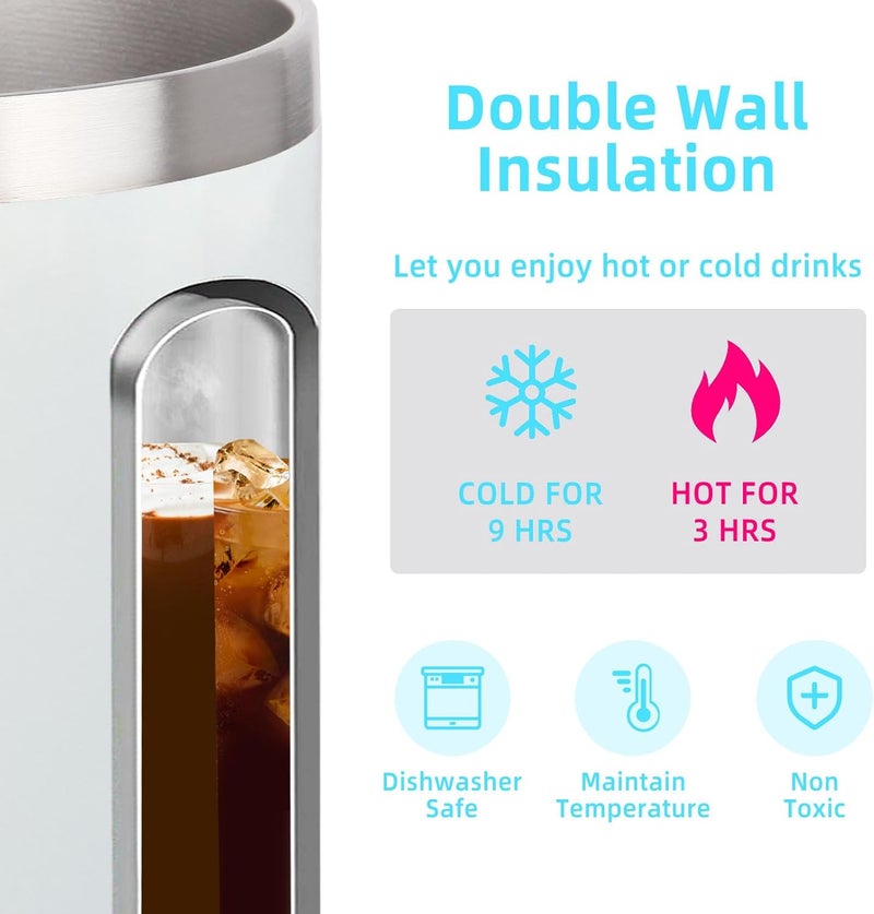 Volhoply 14oz sublimation Insulated Stainless Steel Coffee Mug with Leakproof Lid,Double Wall Vacuum Travel Cup with Handle,Reusable Metal Cups Tumbler,Camping Mugs Keep Hot/Cold(Sublimation,1 Set) - Image 4