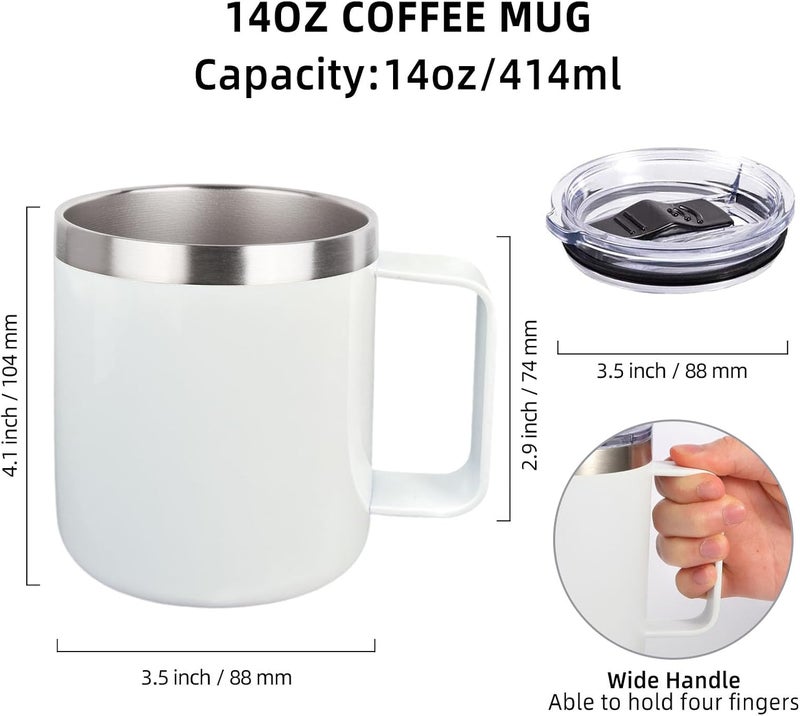 Volhoply 14oz sublimation Insulated Stainless Steel Coffee Mug with Leakproof Lid,Double Wall Vacuum Travel Cup with Handle,Reusable Metal Cups Tumbler,Camping Mugs Keep Hot/Cold(Sublimation,1 Set) - Image 3