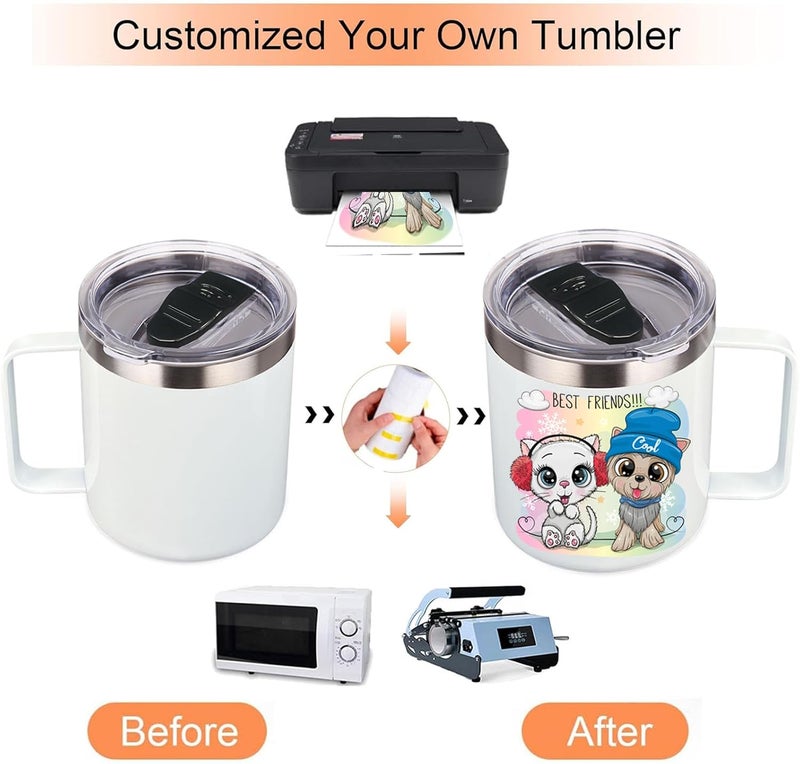 Volhoply 14oz sublimation Insulated Stainless Steel Coffee Mug with Leakproof Lid,Double Wall Vacuum Travel Cup with Handle,Reusable Metal Cups Tumbler,Camping Mugs Keep Hot/Cold(Sublimation,1 Set) - Image 2