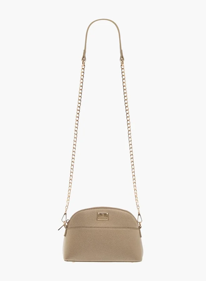 Flora Bella By Shoexpress Women Textured Crossbody Bag with Detachable Chain Strap and Zip Closure
