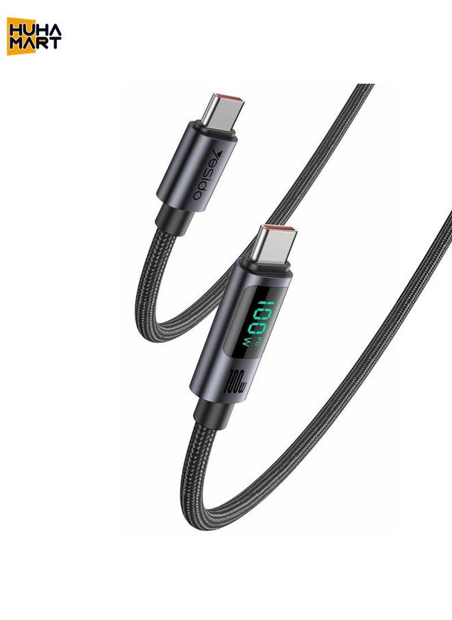 HuHa Mart Yesido CA158 PD100W USB-C / Type-C to USB-C / Type-C Digital Display Charging Data Cable, Cable Length: 1.2m (Black)  - Image 1