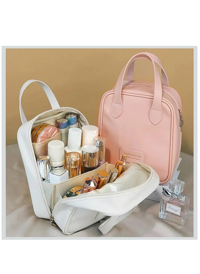 حقيبة مكياج فاخرة باللون البيج الفاتح – تصميم أنيق بسعة كبيرة و أقسام متعددة، مثالية للسفر أو الاستخدام اليومي - Image 2