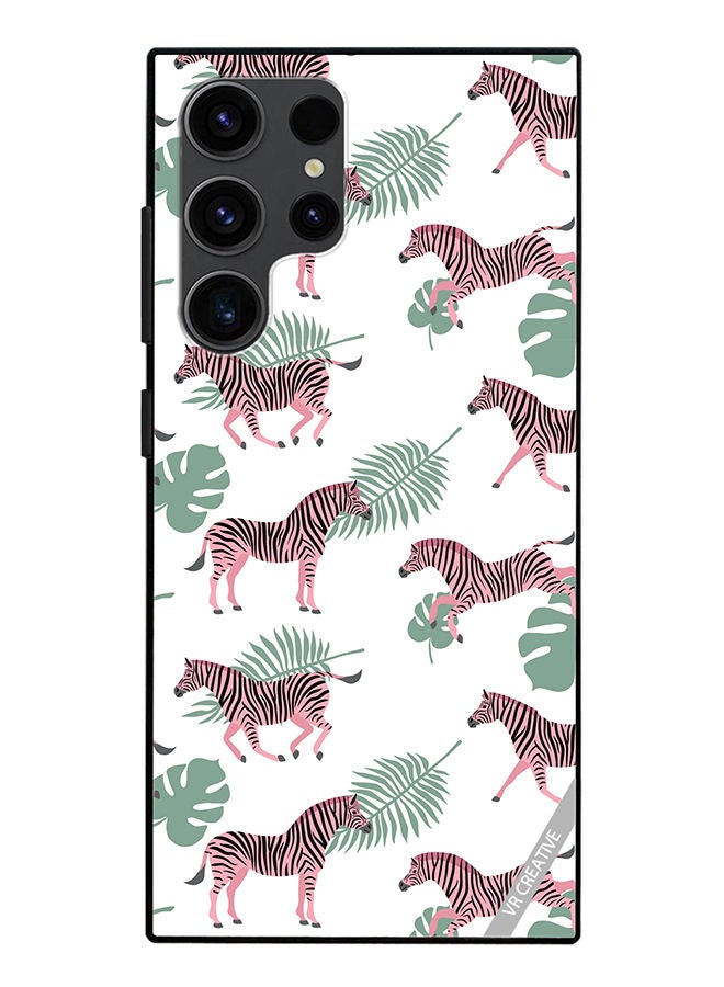 VR CREATIVE Protective Case Cover For Samsung Galaxy S23 Ultra 5G Vector Zebra And Palm Leaves Isolated On White Design Multicolour - Image 1