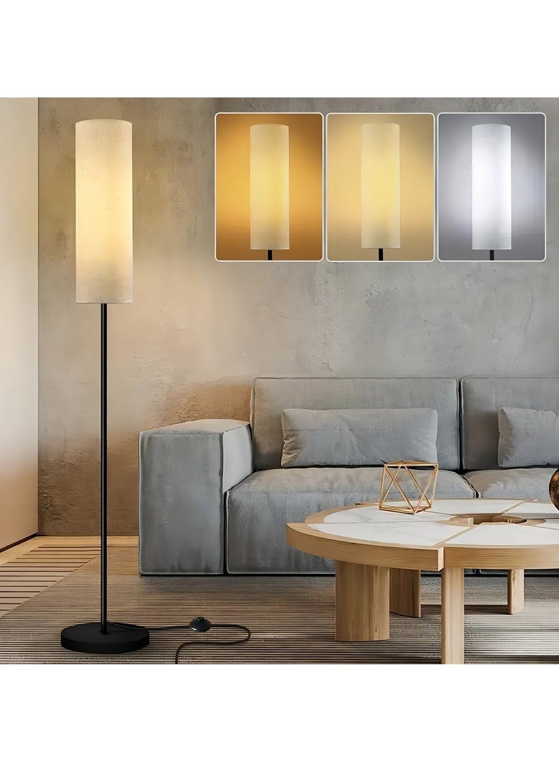 كيلا مصباح أرضي لغرفة المعيشة قطعة واحدة، مصباح أرضي LED بـ 3 درجات حرارة ألوان، 3000-6500 كلفن، 9 وات، مصباح أرضي، مصباح قراءة حديث مع غطاء من الكتان ومفتاح للقدم، مصباح أرضي قديم لغرفة المعيشة وغرفة النوم بيج/أسود 175 سم - Image 1
