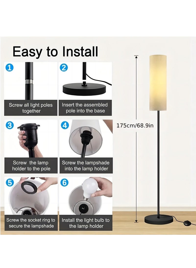 كيلا مصباح أرضي لغرفة المعيشة قطعة واحدة، مصباح أرضي LED بـ 3 درجات حرارة ألوان، 3000-6500 كلفن، 9 وات، مصباح أرضي، مصباح قراءة حديث مع غطاء من الكتان ومفتاح للقدم، مصباح أرضي قديم لغرفة المعيشة وغرفة النوم بيج/أسود 175 سم - Image 3