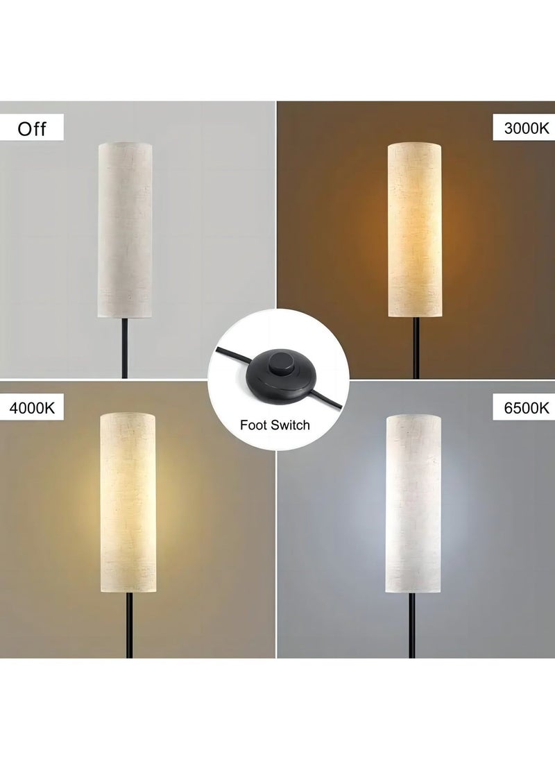 كيلا مصباح أرضي لغرفة المعيشة قطعة واحدة، مصباح أرضي LED بـ 3 درجات حرارة ألوان، 3000-6500 كلفن، 9 وات، مصباح أرضي، مصباح قراءة حديث مع غطاء من الكتان ومفتاح للقدم، مصباح أرضي قديم لغرفة المعيشة وغرفة النوم بيج/أسود 175 سم - Image 5