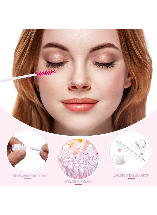 Patelai 80 Pieces Disposable Mascara Brushes Tubes Set 40 Pieces Empty Mascara Wand Tube With 40 Pieces Eyelash Brush Makeup Tool Cleaning Brush For Eyelash Extension (Pink Eyelash Style) - Image 4