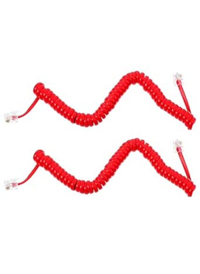 Red Spiral Telephone Receiver Cords 2Pcs for Landline Phones Coiled Home Office Accessories - Image 1