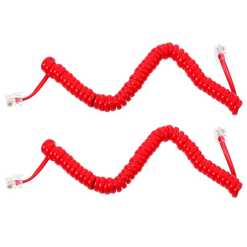 Red Spiral Telephone Receiver Cords 2Pcs for Landline Phones Coiled Home Office Accessories - Image 2