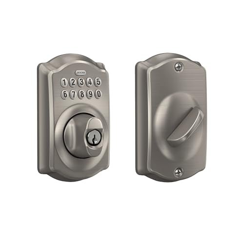 Schlage BE365 V CAM 619 Camelot Keypad Deadbolt, Electronic Keyless Entry Lock, Satin Nickel - Image 1
