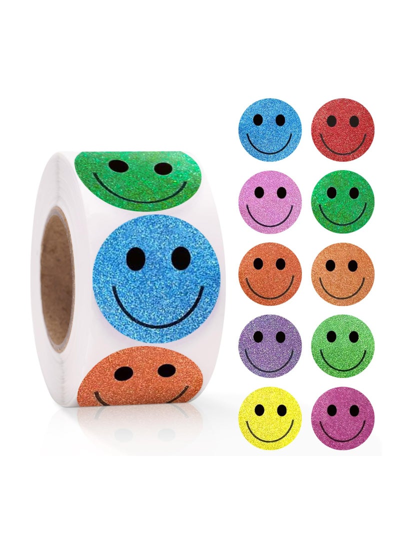 Dominy 500PCS Paporich 1 Inch Shiny Happy Face Stickers Circle Dots Labels Reward Stickers Teachers Stickers(Multicolored)  - Image 1