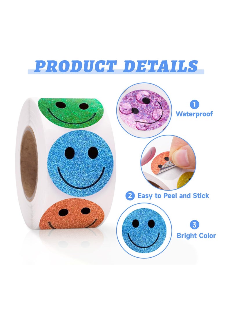 Dominy 500PCS Paporich 1 Inch Shiny Happy Face Stickers Circle Dots Labels Reward Stickers Teachers Stickers(Multicolored)  - Image 2