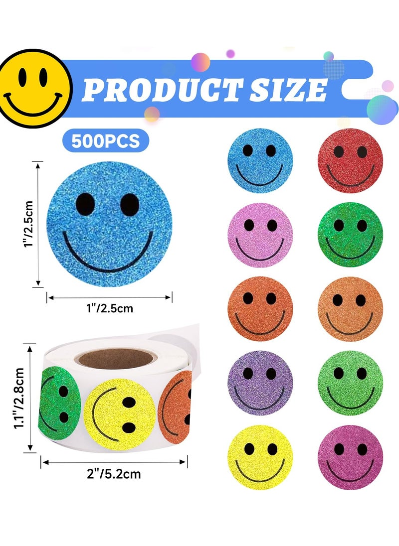 Dominy 500PCS Paporich 1 Inch Shiny Happy Face Stickers Circle Dots Labels Reward Stickers Teachers Stickers(Multicolored)  - Image 5