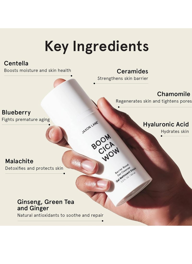 JAXON LANE - Mens Face Wash BOOM CICA WOW Barrier Boost Gel Cleanser, Daily Facial Cleanser for Men & WOMEN: Hydrating Face Cleanser + Centella Asiatica, Hyaluronic Acid, Purifying Malachite, Green Tea - Image 1