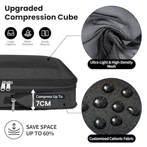 Prezon 8 Set/6 Set/4 Set Compression Packing Cubes for Travel, Lightweight Vacation Travel Essentials, Accessories for Suitcase Organizer Bags Set, Durable Luggage Organizer （8-Square-Black） - Image 2