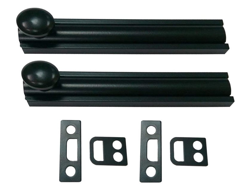 QCAA Solid Brass Surface Bolt 4", Matte Black, Made in Taiwan, 2 Pack - Image 1