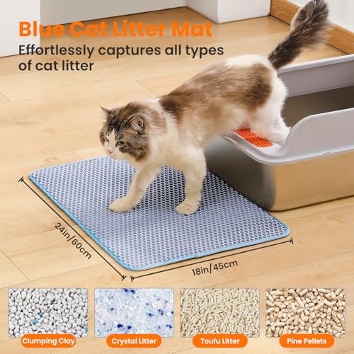Petinstinct Cat Litter Mat, 60x45cm Large Honeycomb Double Layer Cat Litter Mat Trapper, Non Slip Waterproof Urine Proof Cat Litter Box Mat for Floor, Cat Supplies and Essentials, Blue - Image 2