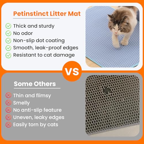 Petinstinct Cat Litter Mat, 60x45cm Large Honeycomb Double Layer Cat Litter Mat Trapper, Non Slip Waterproof Urine Proof Cat Litter Box Mat for Floor, Cat Supplies and Essentials, Blue - Image 3