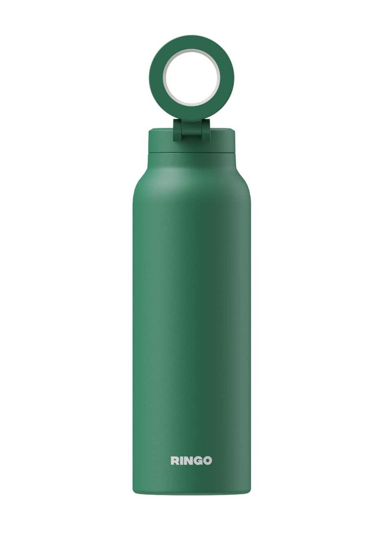 Ringo Pro Water Bottle with Sip Straw Lid | Stainless Steel Hydration Bottle w/ Integrated Magnetic Phone Mount, 12Hrs Hot/24Hrs Cold, BPA-Free, Works w/ Phones & Tablets - Green 24Oz / 710ml - Image 1