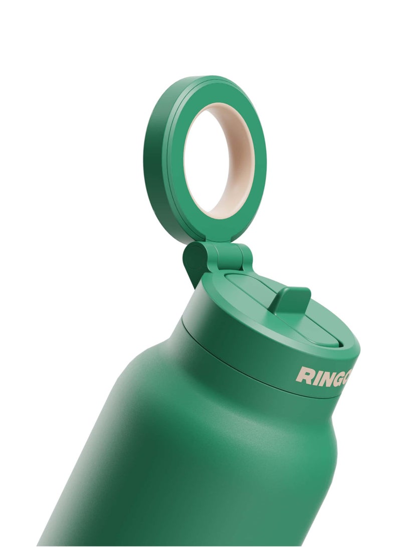 Ringo Pro Water Bottle with Sip Straw Lid | Stainless Steel Hydration Bottle w/ Integrated Magnetic Phone Mount, 12Hrs Hot/24Hrs Cold, BPA-Free, Works w/ Phones & Tablets - Green 24Oz / 710ml - Image 4