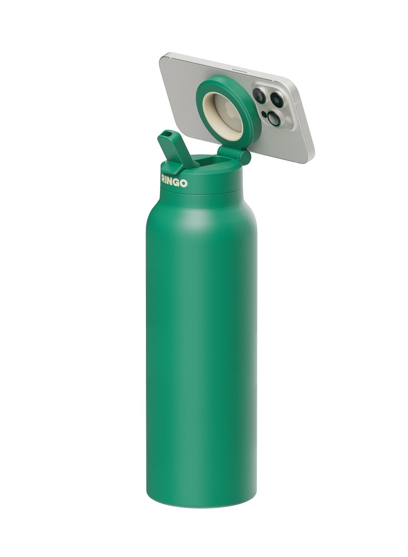 Ringo Pro Water Bottle with Sip Straw Lid | Stainless Steel Hydration Bottle w/ Integrated Magnetic Phone Mount, 12Hrs Hot/24Hrs Cold, BPA-Free, Works w/ Phones & Tablets - Green 24Oz / 710ml - Image 5