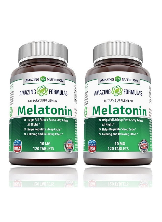 Amazing Nutrition Amazing Formulas Melatonin 10mg Tablets Supplement | Helps Regulate Sleep Cycle | Non GMO | Gluten Free | Made in USA (120 Count | 2 Pack)  - Image 1