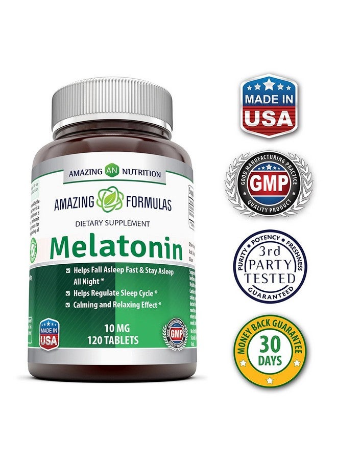 Amazing Nutrition Amazing Formulas Melatonin 10mg Tablets Supplement | Helps Regulate Sleep Cycle | Non GMO | Gluten Free | Made in USA (120 Count | 2 Pack)  - Image 4